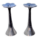 Paire de bougeoirs floraux par art3, aluminium et céramique émaillée bleu, espagne, 1980