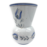 Blue glazed earthenware vase – stylized floral decoration – signed on the base