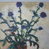 oil on cardboard table represents a bouquet. signed,dated