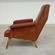 Camel brown imitation leather armchair, France 1960