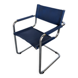Chaise S34 de style vintage Mart Stam : cuir bleu, fauteuil de bureau Bauhaus