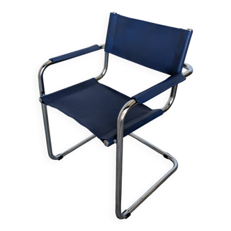 Vintage Mart Stam Style S34 Chair: Blue Leather, Bauhaus Office Armchair