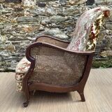 English cane and velvet armchair, Chippendale style