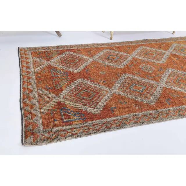 Vintage Turkish Hand-Knotted Wool Cotton Orange Area Rug 150x333