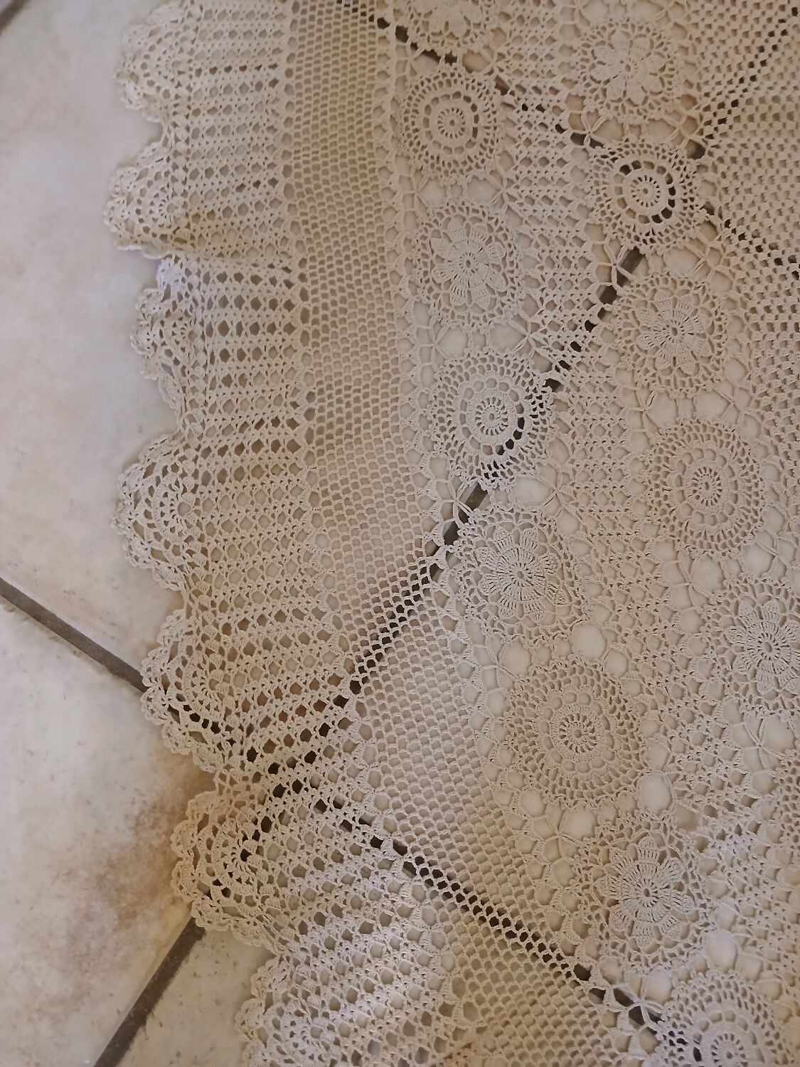 Antique handmade crochet tablecloth