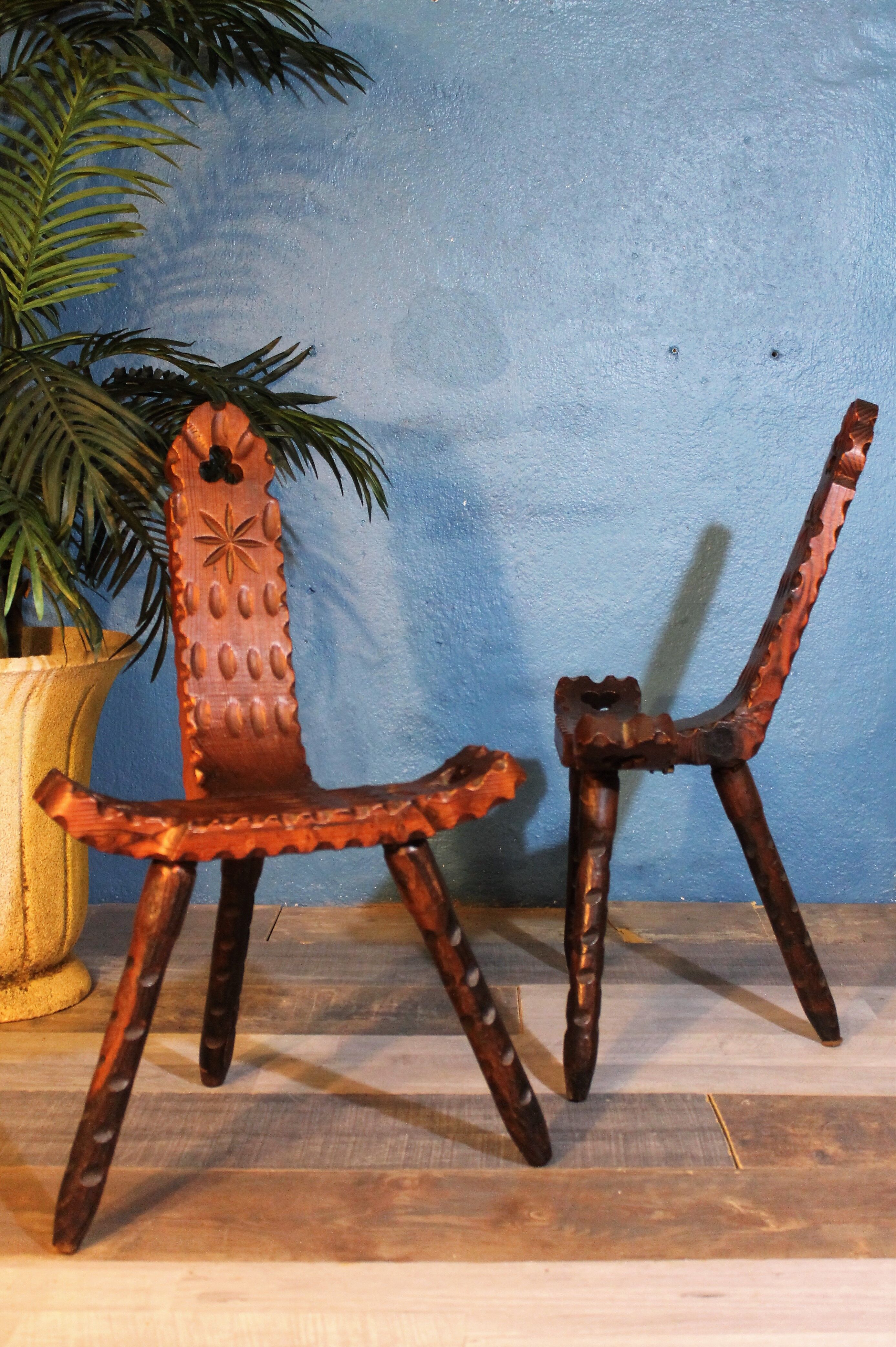 Brutalist tripod chairs 1960