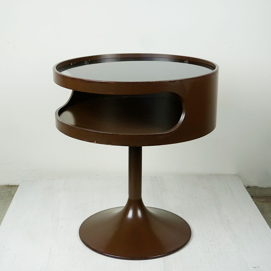 Luna Space Age chocolate brown tulip side table by Opal, Germany