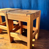 Pair of vintage larch stools, 1960s/70s