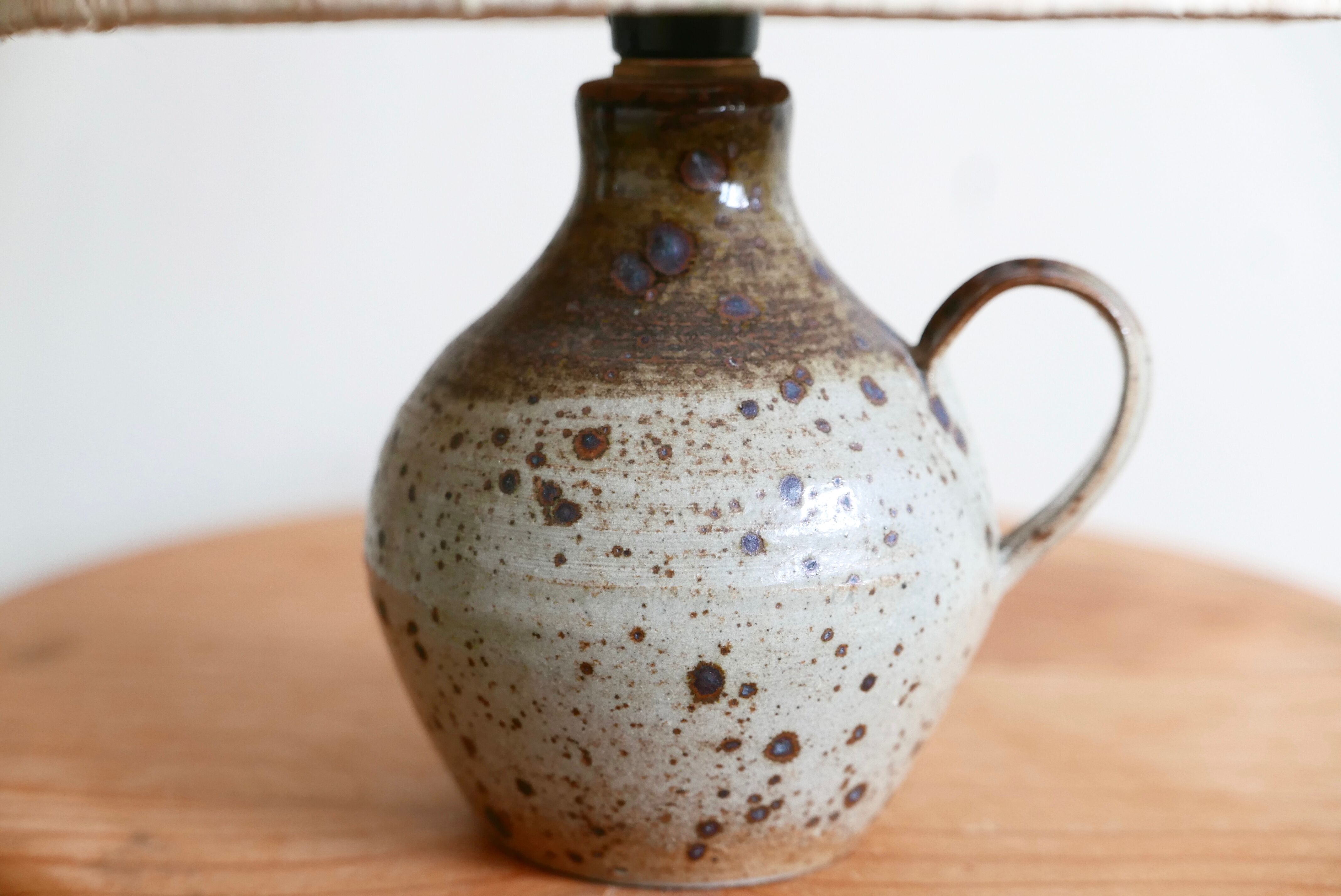 Sandstone lamp, raffia lampshade, 60s