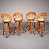 Bamboo Bar Stools with Swivel Seat - 70s Danish Design