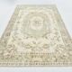 Tapis Vintage Beige et Vert Sauge Motifs Floraux Médaillon, 187x305 Cm