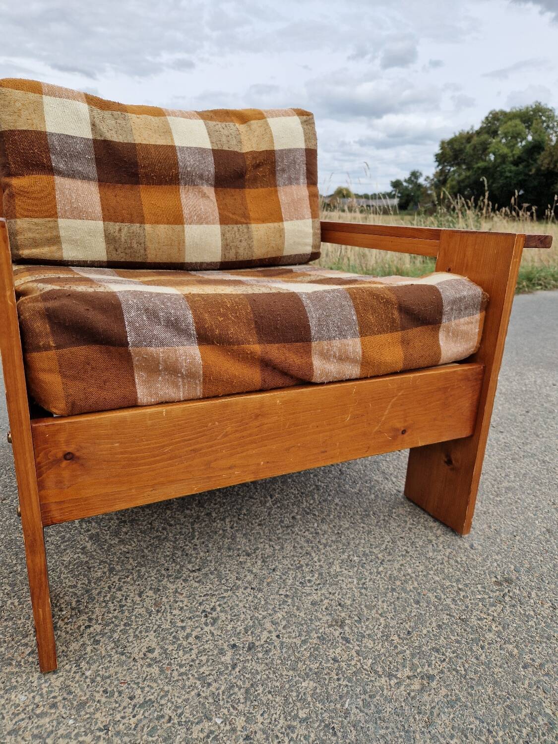 Pair of brutalist pine armchairs circa 1960