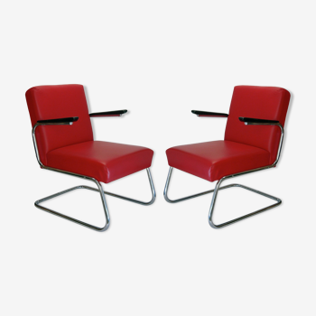 Paire de fauteuils moderniste S M 6,  Maison Drabert, en cuir, Bauhaus 1930