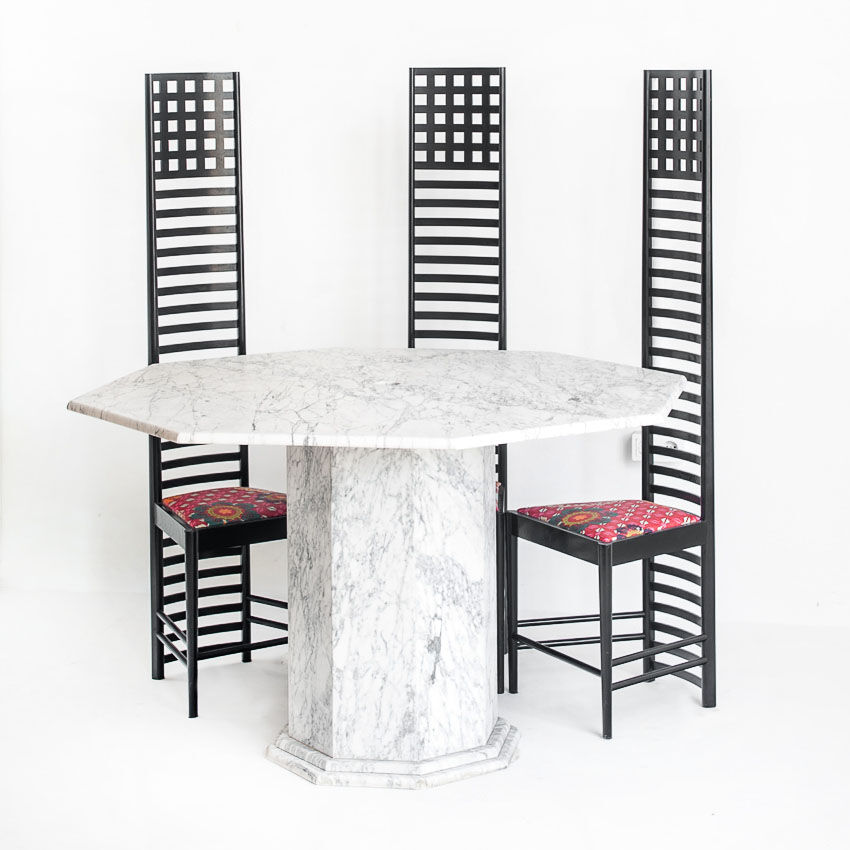 Vintage octagonal table in white marble. France, 70s
