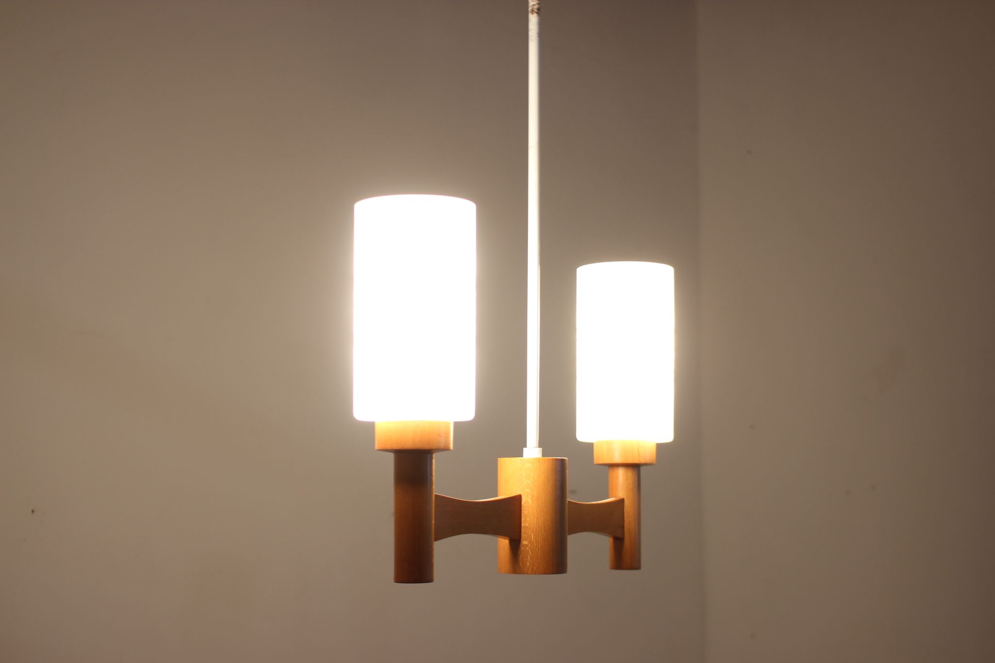 1980s wood and glass pendant light, Czechoslovakia