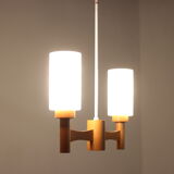 1980s wood and glass pendant light, Czechoslovakia