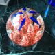 Murano glass ball paperweight Coral dolphins and fish