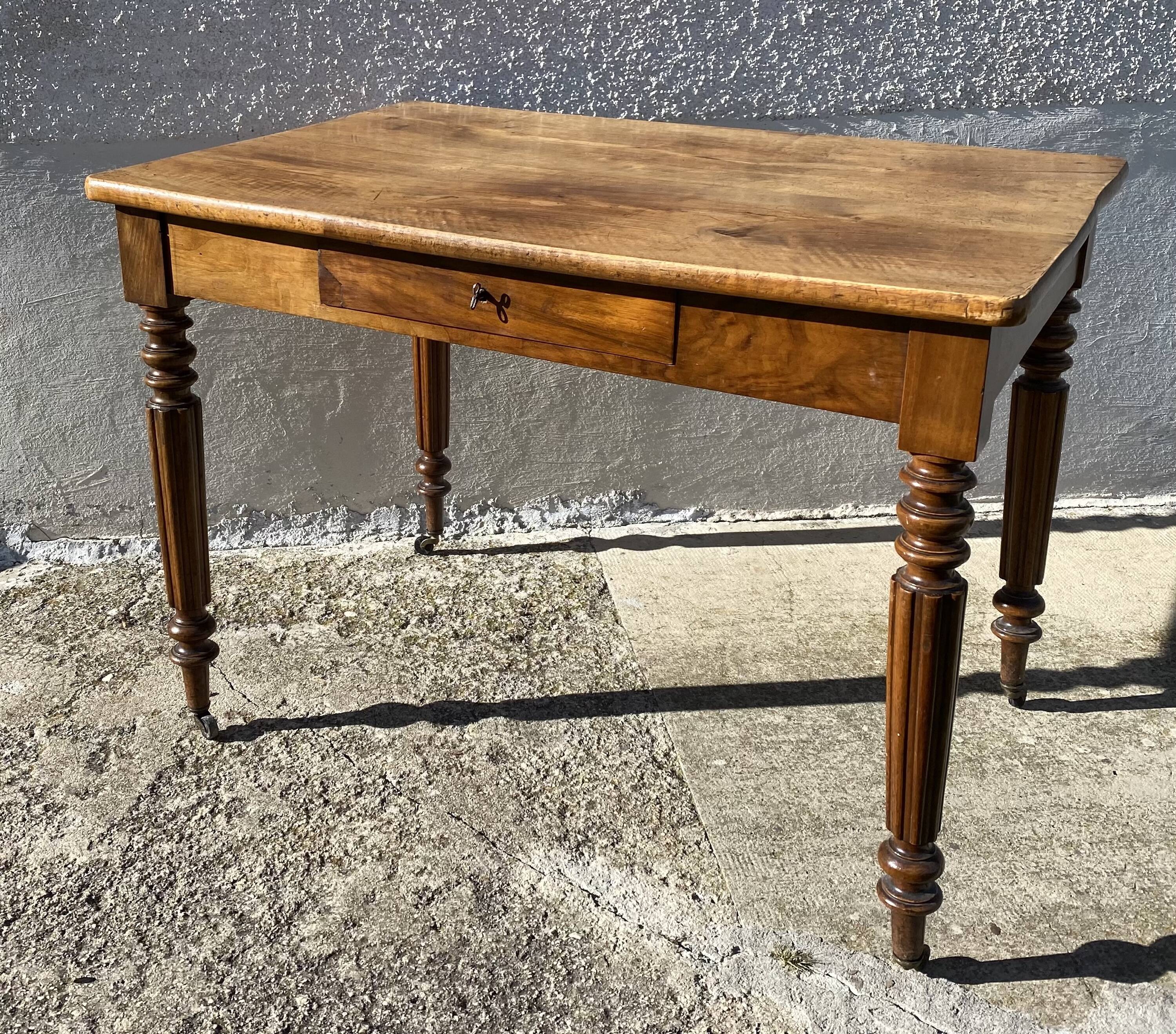 19th century desk in light walnut with 1 drawer