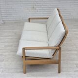 1970s, renovated Danish 3-seater sofa, solid oak wood.
