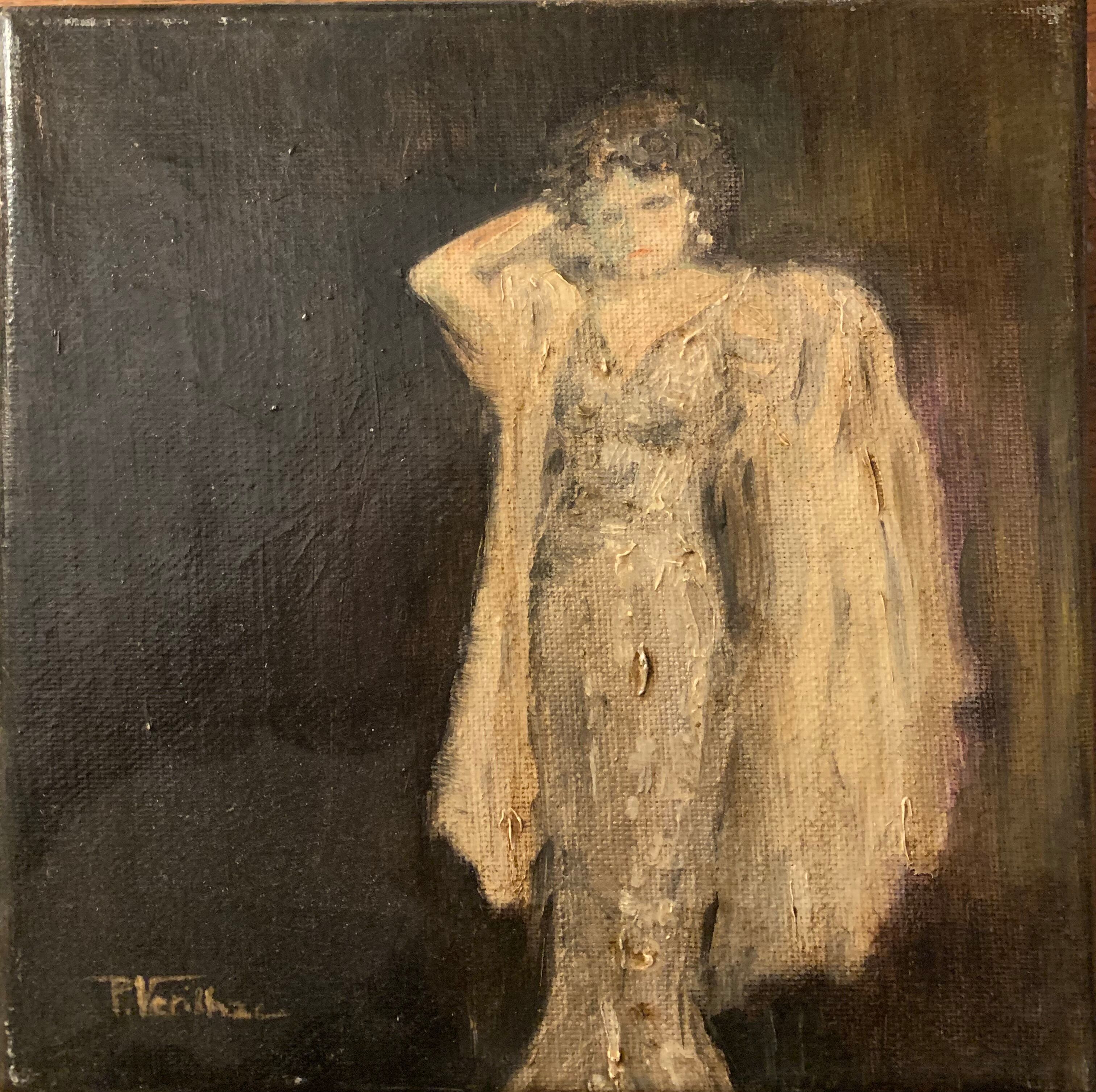 Oil on canvas signed female portrait the belle époque