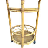 1960s rattan bottle holder rolling table