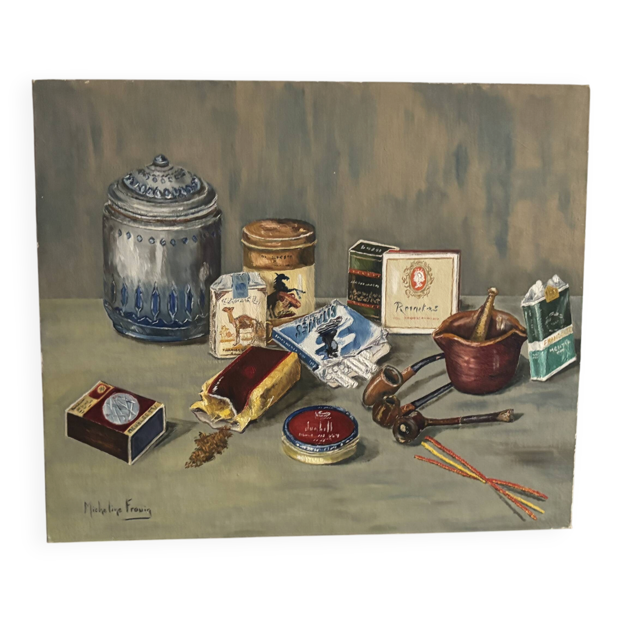 Nature morte signée Micheline Frouin 1970