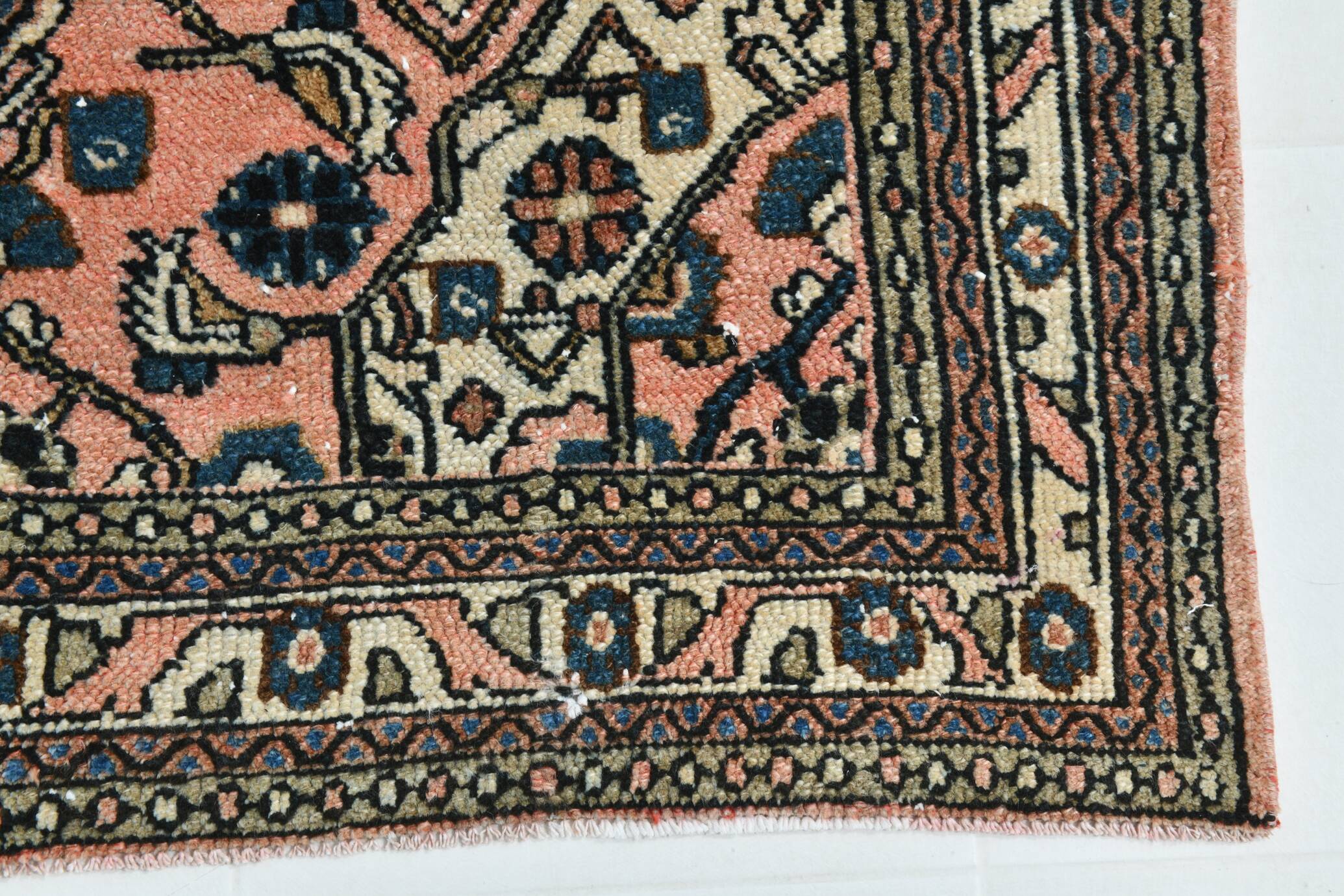 5x7 Wool Vintage Oushak Area Rug, Samon & Navy Blue Persian Rug, 142x209 Cm