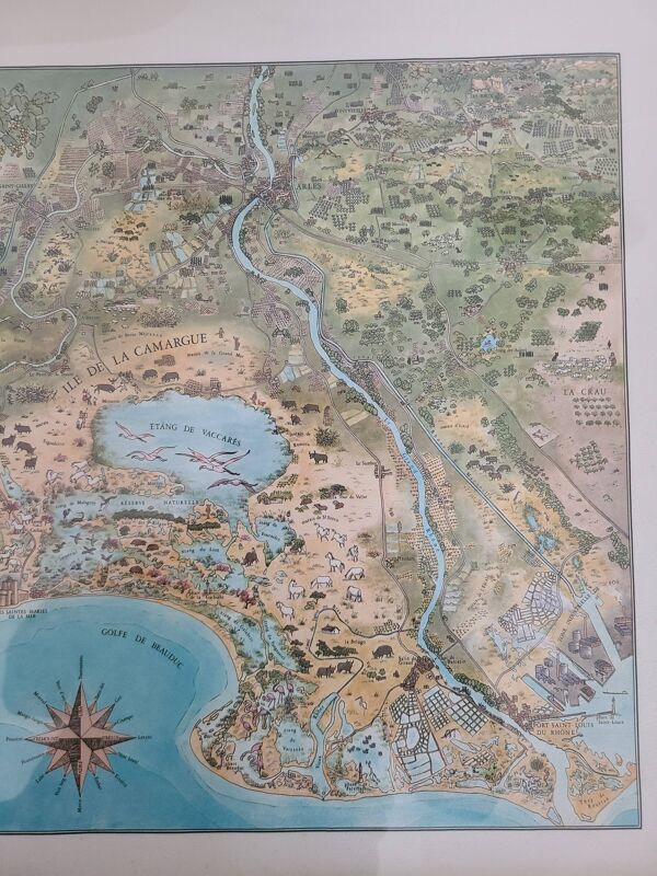 1978 Carte de la Camargue par Christine Le Boeuf 72,5 × 52,5 cm
