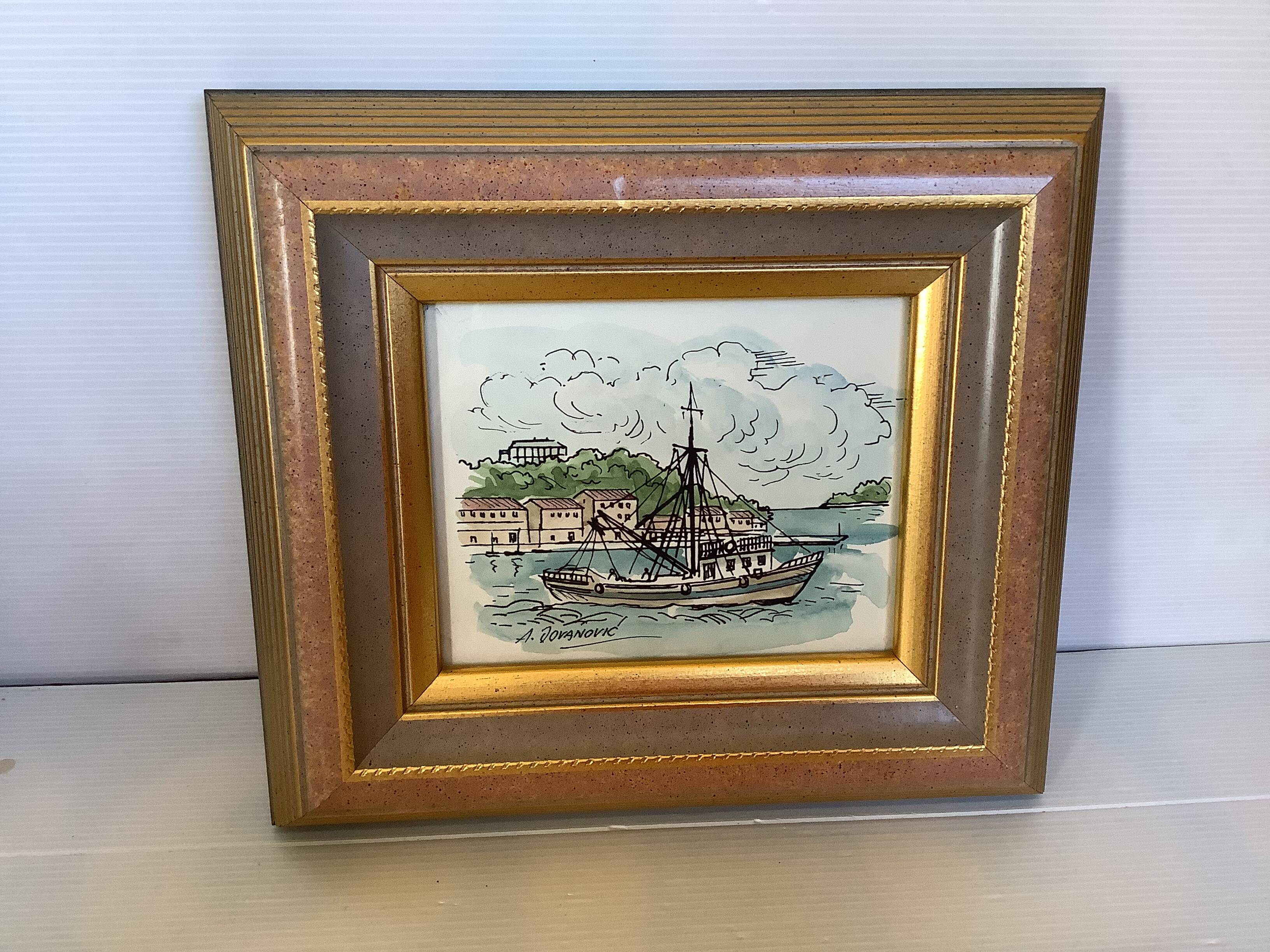 Watercolour painting signed boat marine