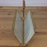 Magazine rack perforated sheet metal and bamboo, 50s