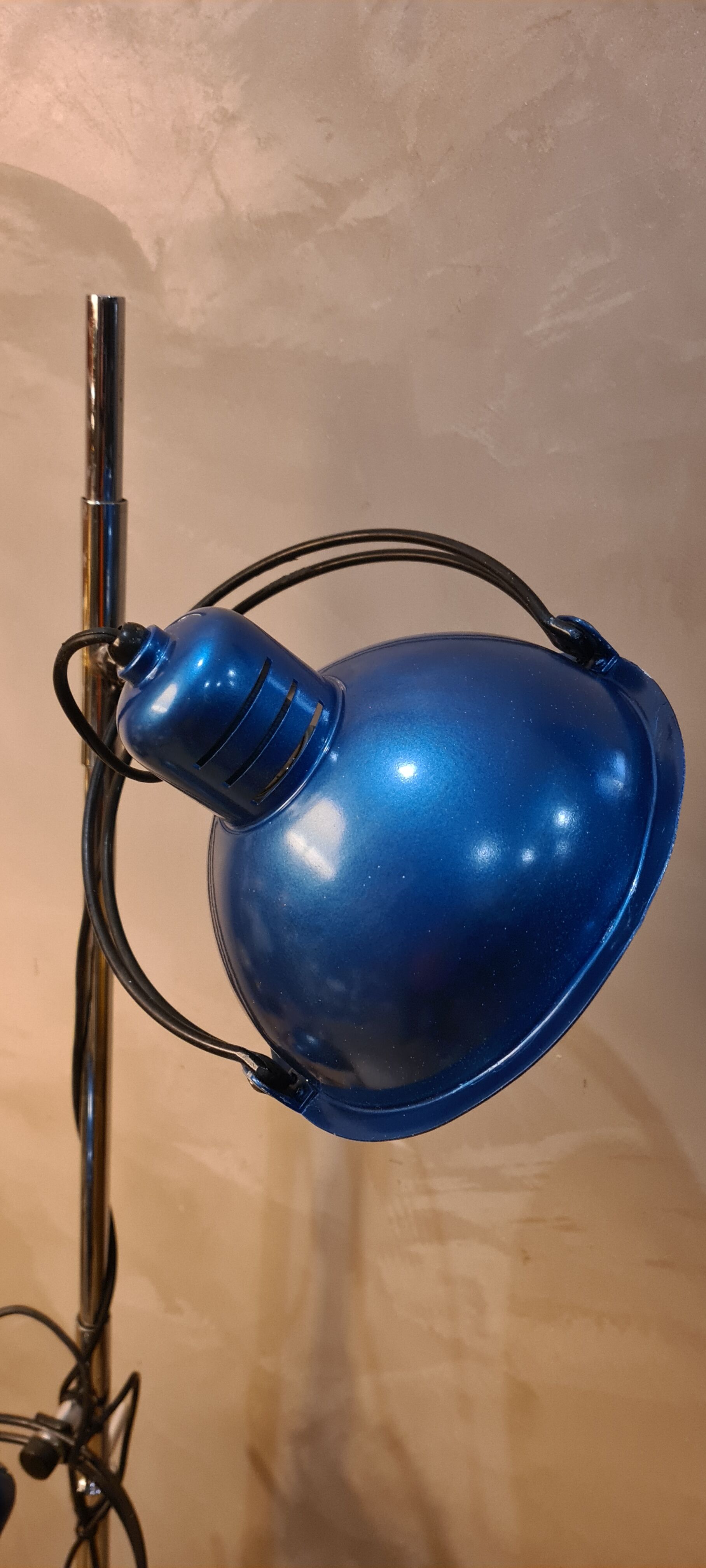 Adjustable floor lamp blue metal and chrome