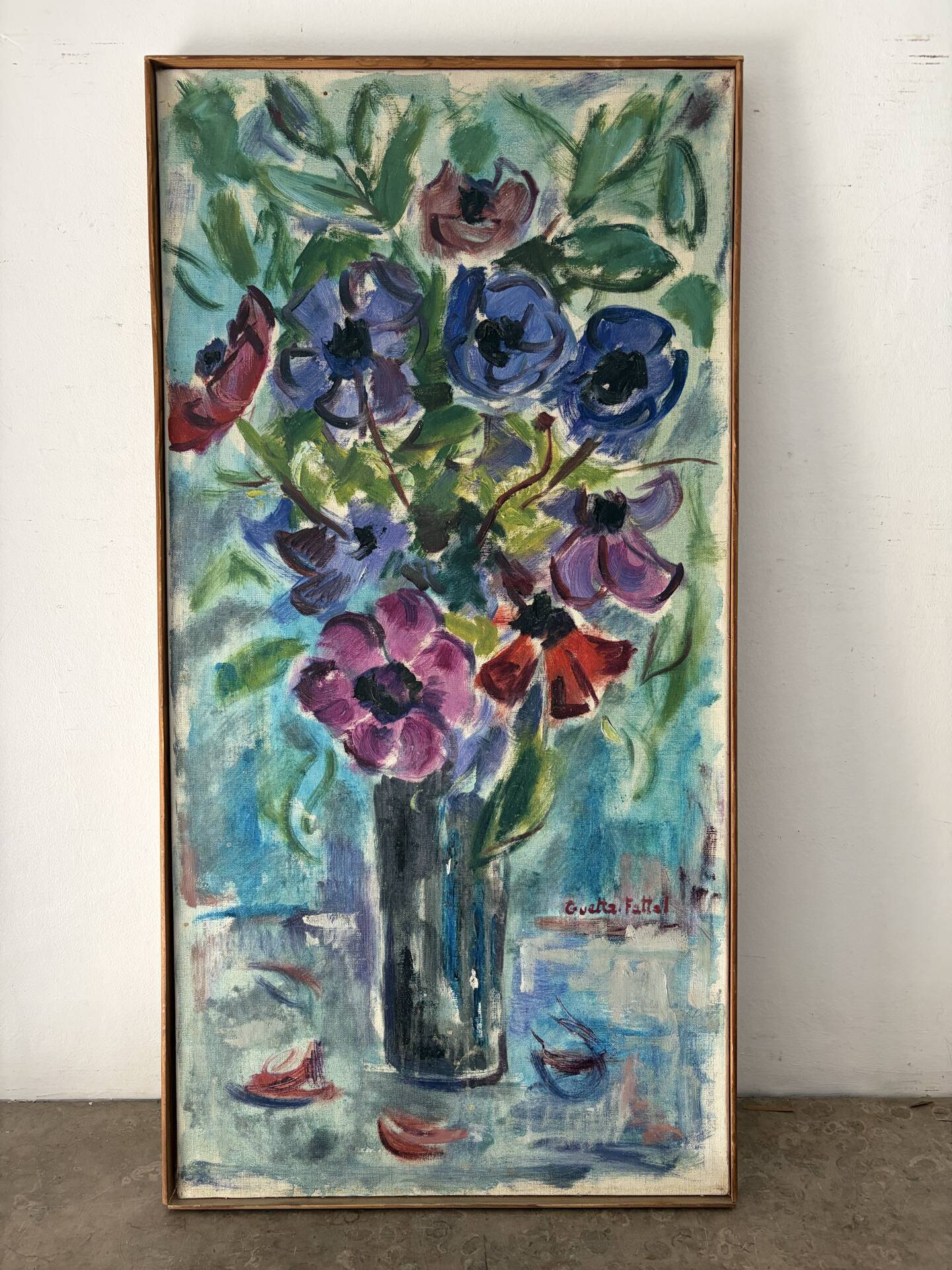 Anemones, oil on canvas signed Guette Fattal