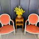 Pair of Louis XVI style medallion armchairs in orange velvet - circa 1950