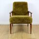 Armchair 'Lis', 1970s brown vintage khaki / olive long hair Rudy boucle design Henryk Lis - 2 pieces available