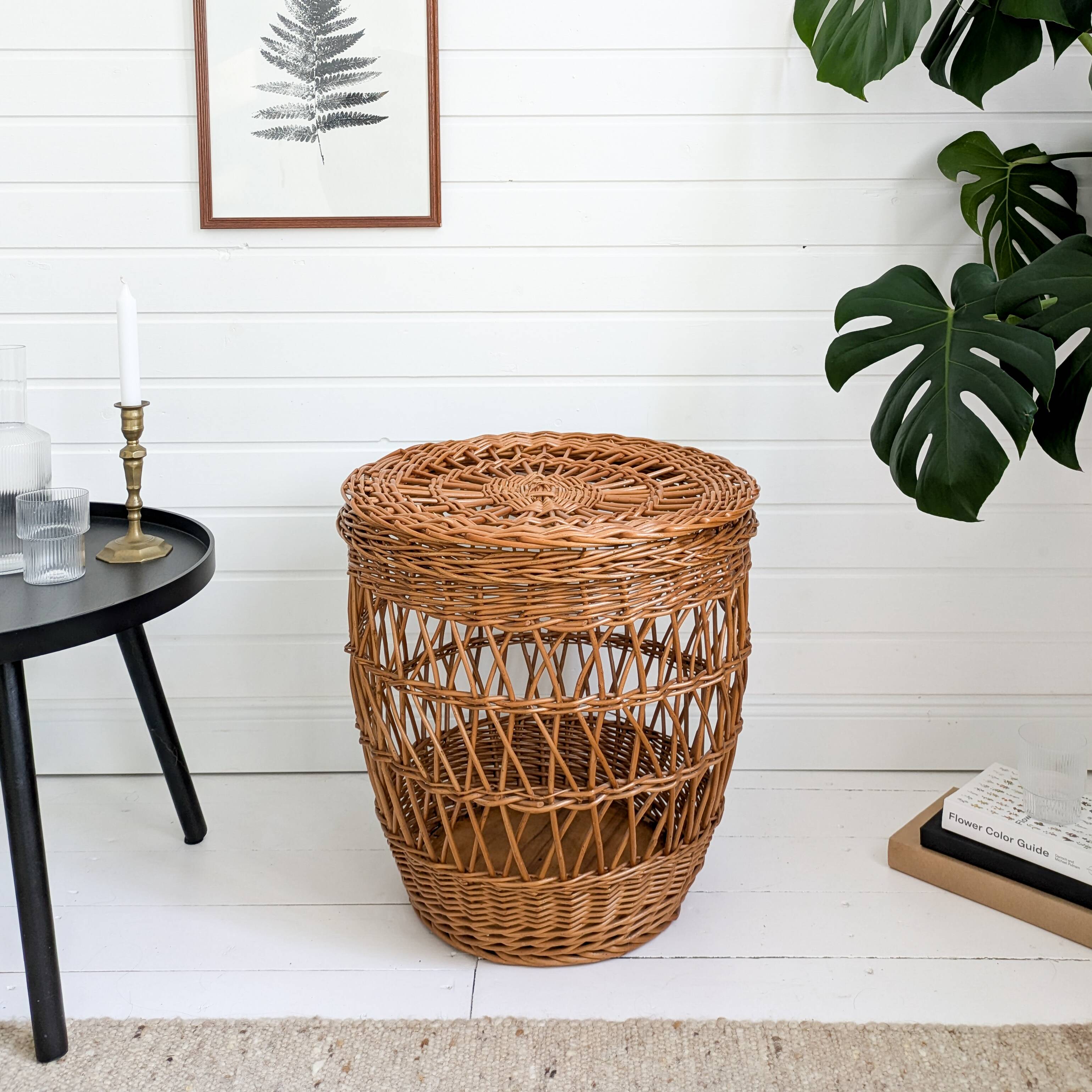 Panier Vintage Panier en osier Panier à linge Couvercle Panier de rangement