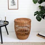 Panier Vintage Panier en osier Panier à linge Couvercle Panier de rangement