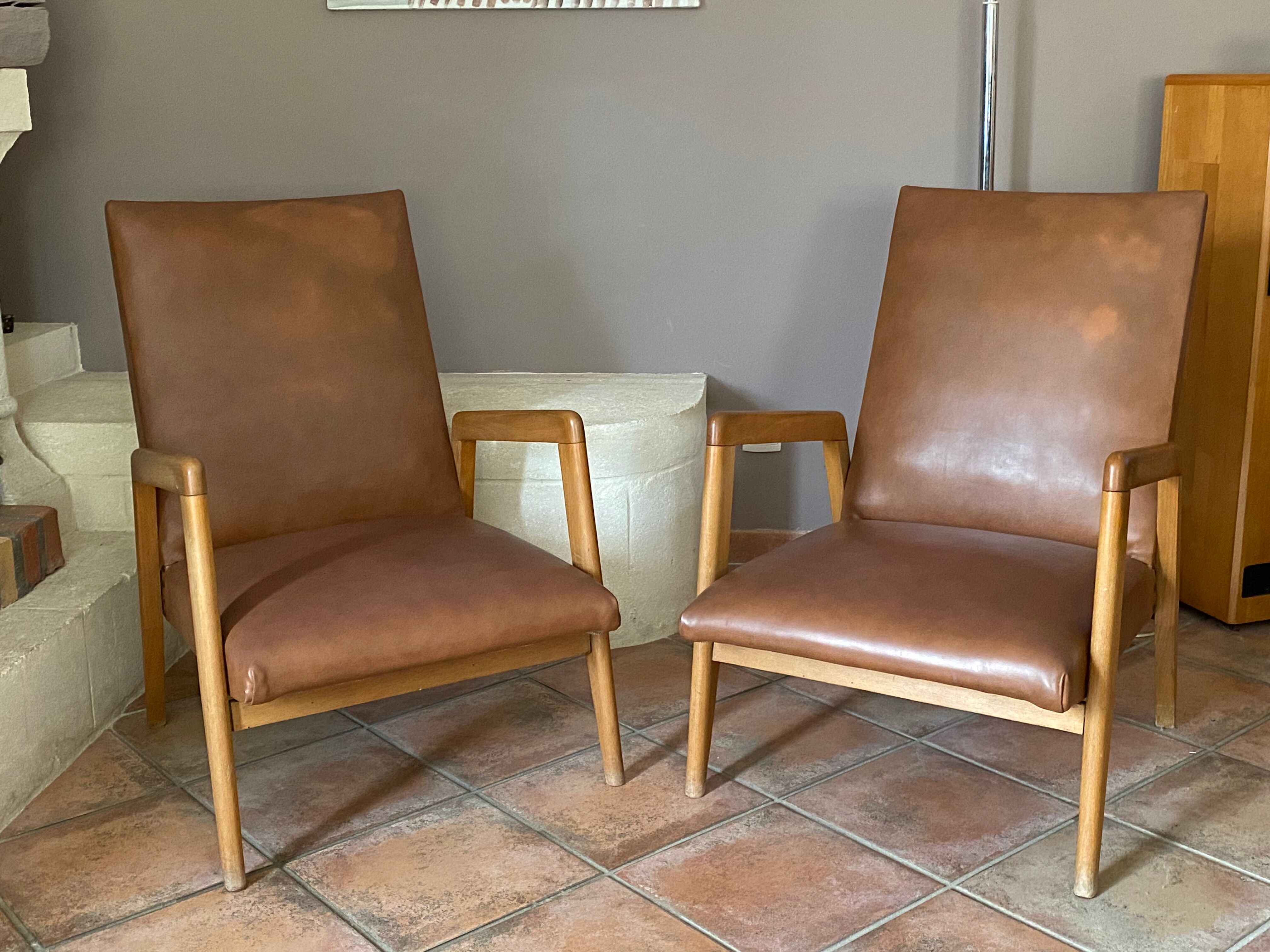 Paire de fauteuils scandinave pieds compas 1950/60