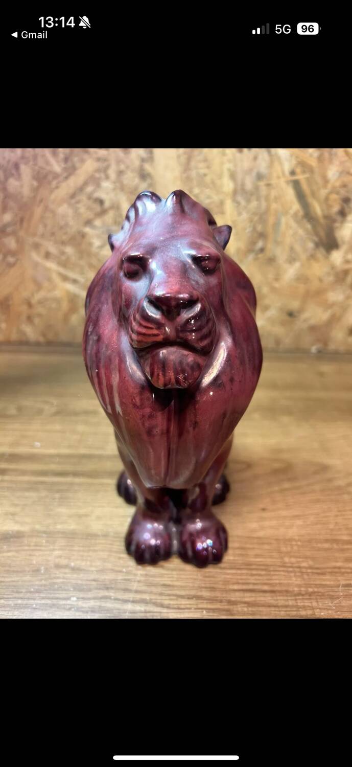 Lion en céramique vernissée, Karl Hansen Reistrup pour Kähler, Danemark fin XIXème