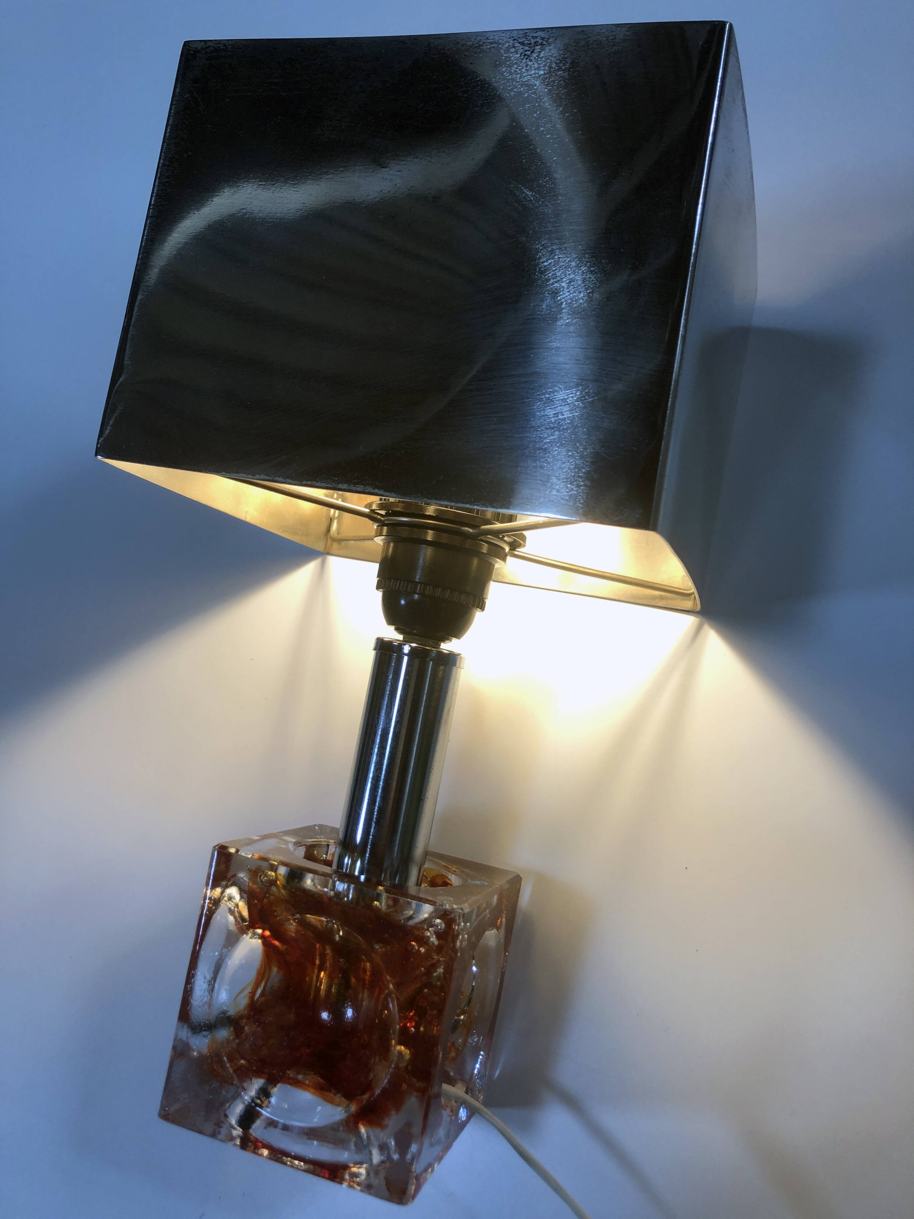 Table Lamp • Cube • Fractal Resin • Polished Steel • Chrome • 1970