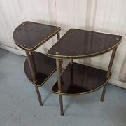 Pairs of corner shelves notches gilded formica brown 60s