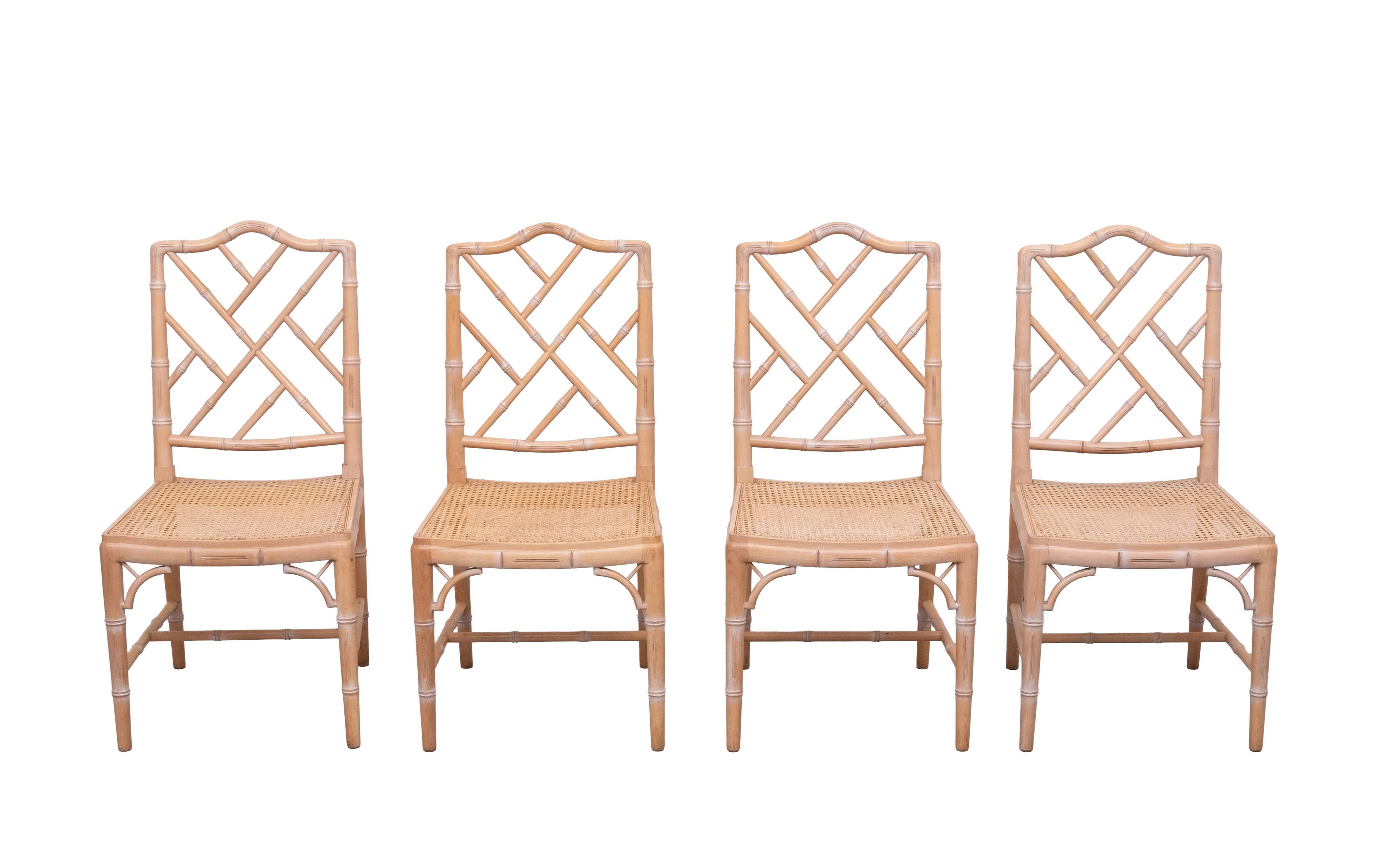 Set of 4 Chinese Chippendale Chairs Chic Regency Style Seating Woven Cane