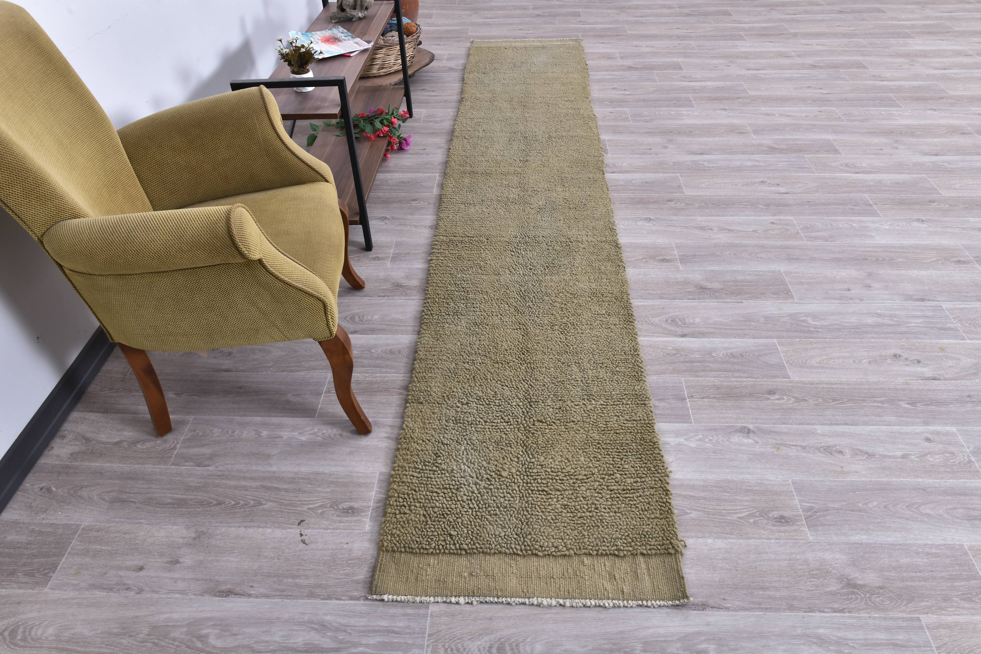 2x12 Olive Green Turkish Runner Rug 65x352Cm SK 242413
