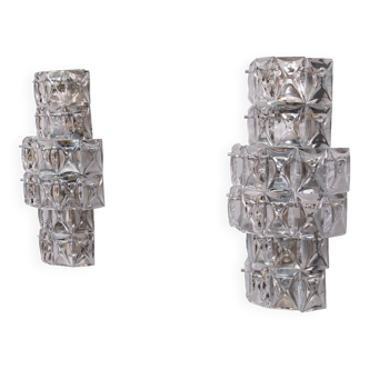 Large Kinkeldy Chrystal Glass wall lamps 1970s Germany
