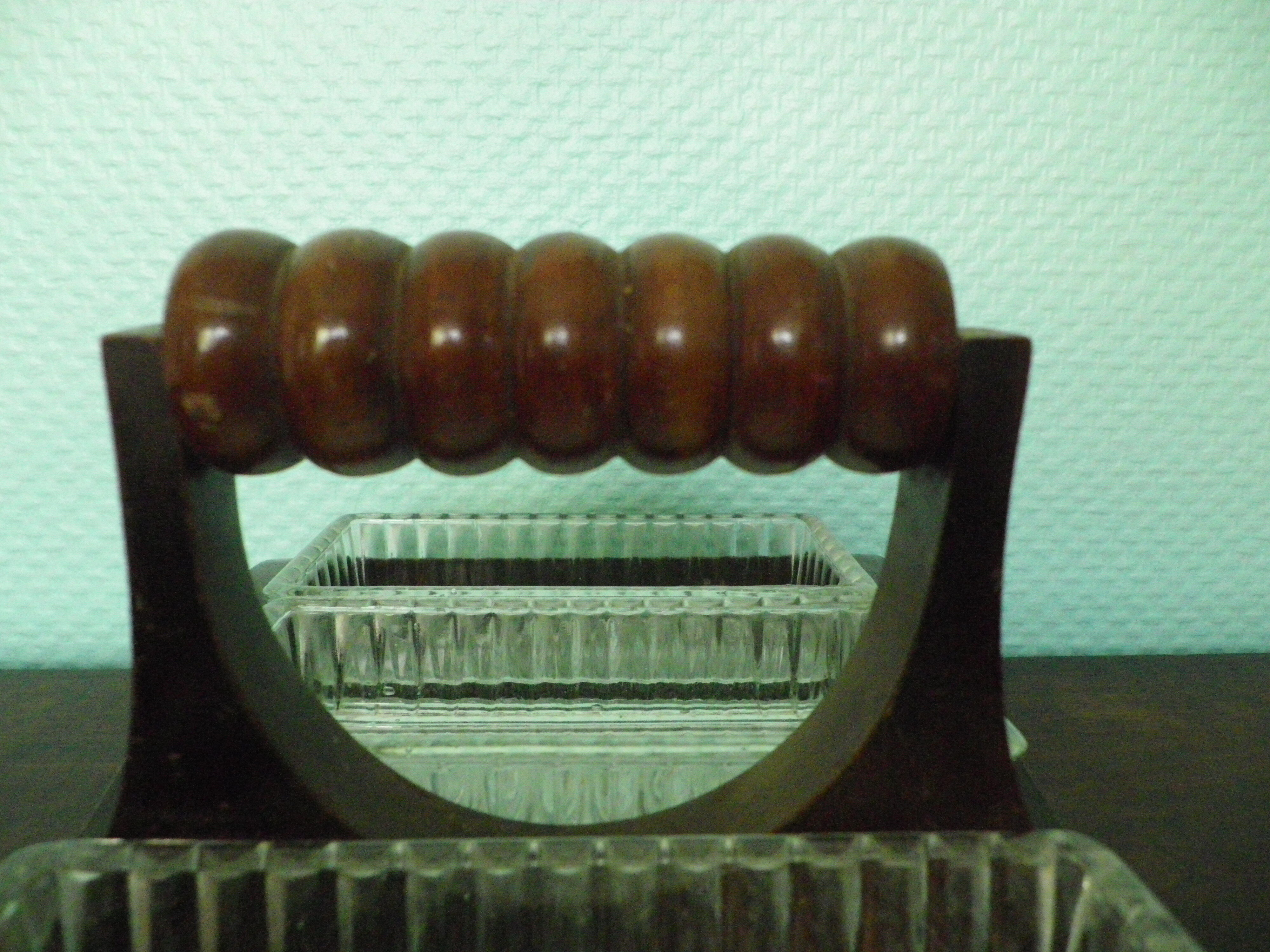 Old Art Deco Servant - 4 glass ravines - Mirror and wood - Year 1950