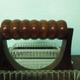 Serviteur ancien art déco 4 raviers en verre miroir et bois - Année 1950