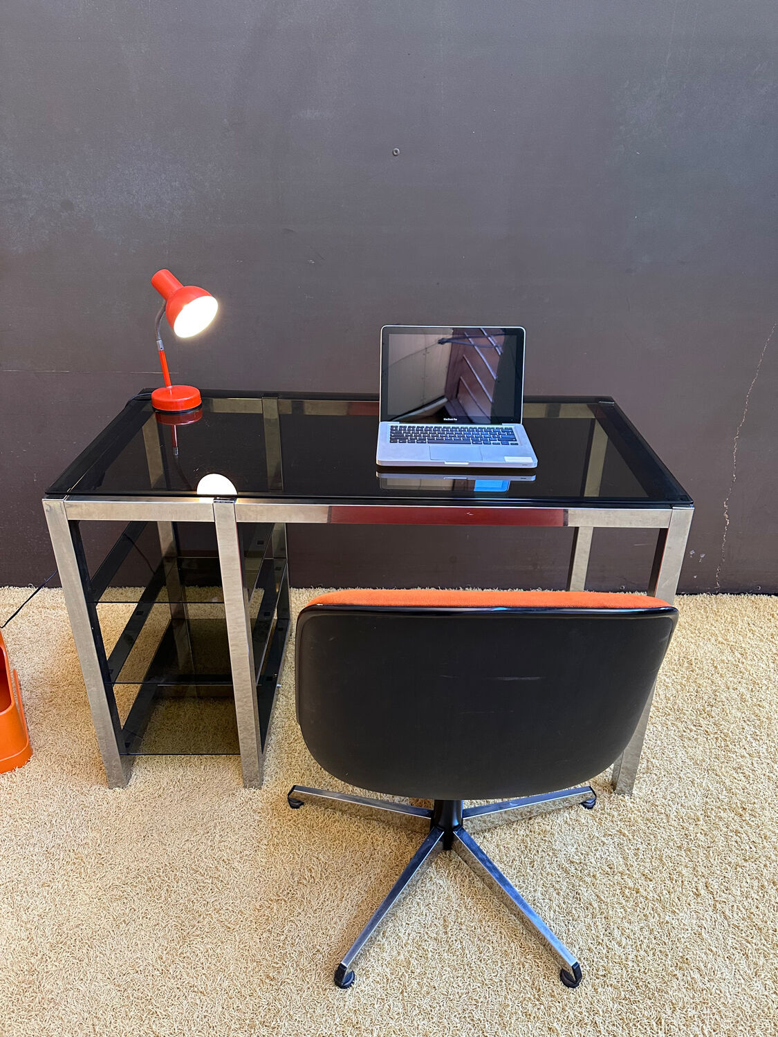 Metal and smoked glass desk