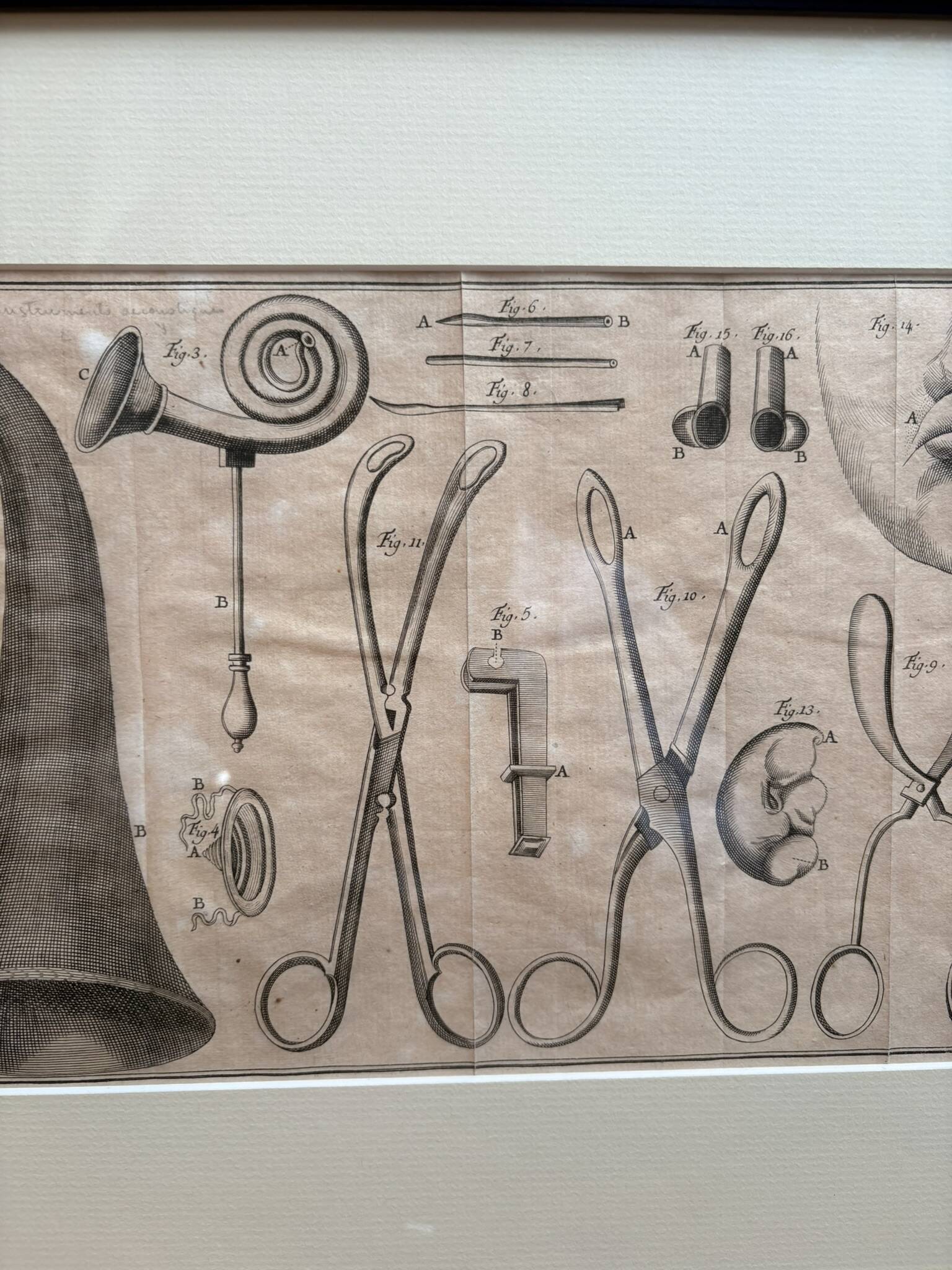 Antique Print Engraving 19th Century Framed Medical Instruments engraving Lorenzo