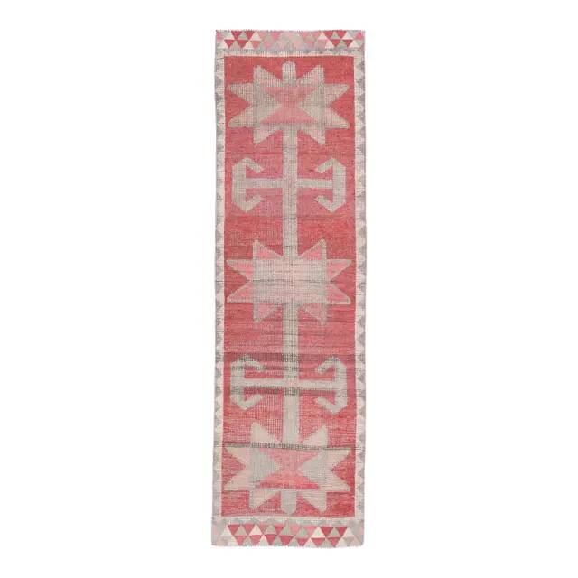 1970s Turkish Oushak Handmade Wool Cotton Red Runner Rug 90x304