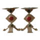 Pair of painted metal candle holders artisanal handmade wrought iron candelabra candlestick
