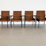 Rattan wicker and iron lounge chairs, set of 4